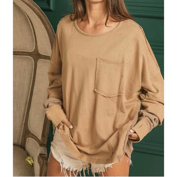 DRESS UP Vintage Wash Oversized Top with Raw Edge Details - Picture 3 of 13